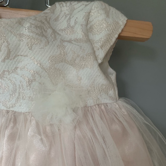 Baby Infant Formal Layered Off-white Beige Empire Waist Tule Dress - Picture 2 of 4